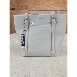 Alexis Bendel Women Light Grey Pebbled Faux Leather Tote Bag Gold Hardware NEW